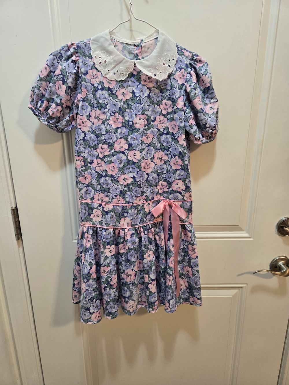 Sweet Liberty Vintage Girls Floral Drop Waist Dress Lace Collar Pink Blue Size10